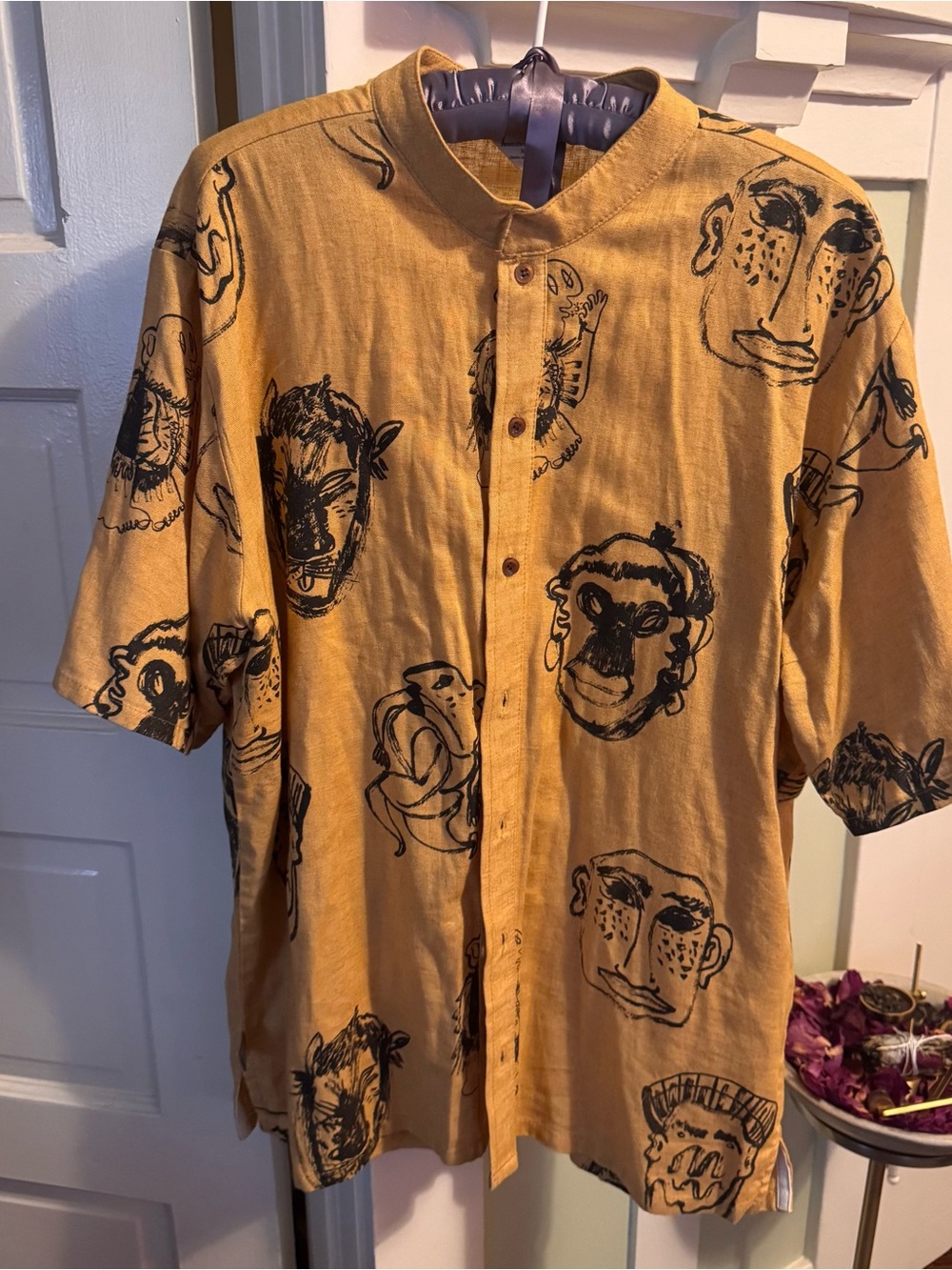 Hombre Necio Handmade Mexico masks Print Shirt extra large Artwear Button Front